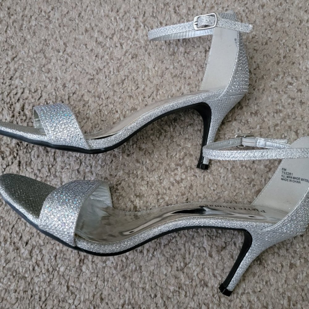 Glamorous Pierre Dumas Silver Ankle Strap Shimmer Pumps - Picture 5 of 6